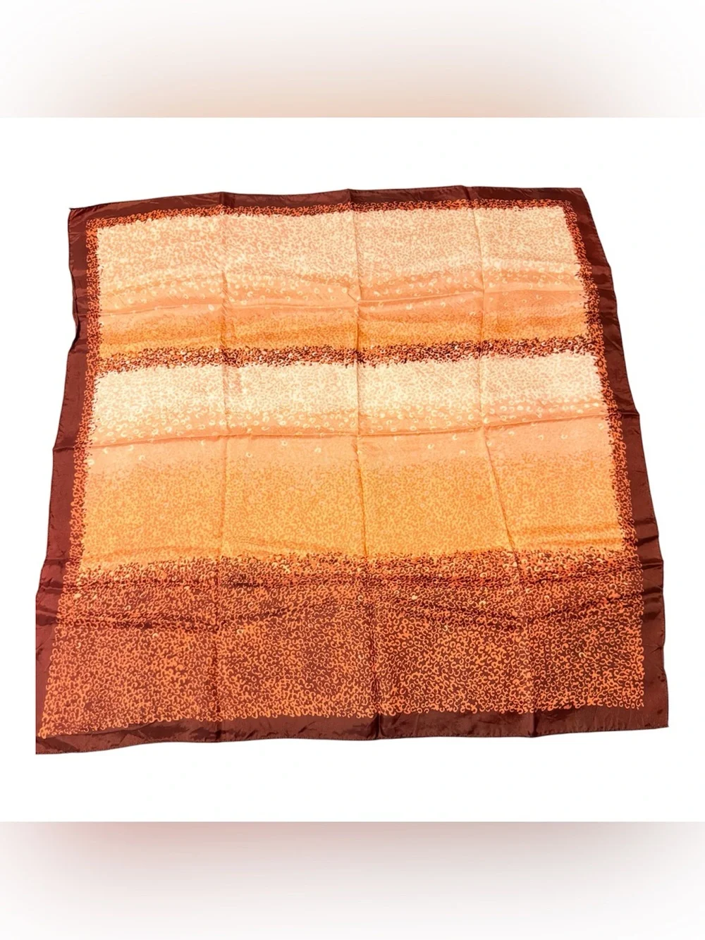 Vintage Water Repellant Japan Head Scarf in Browns and Oranges, 27” Square